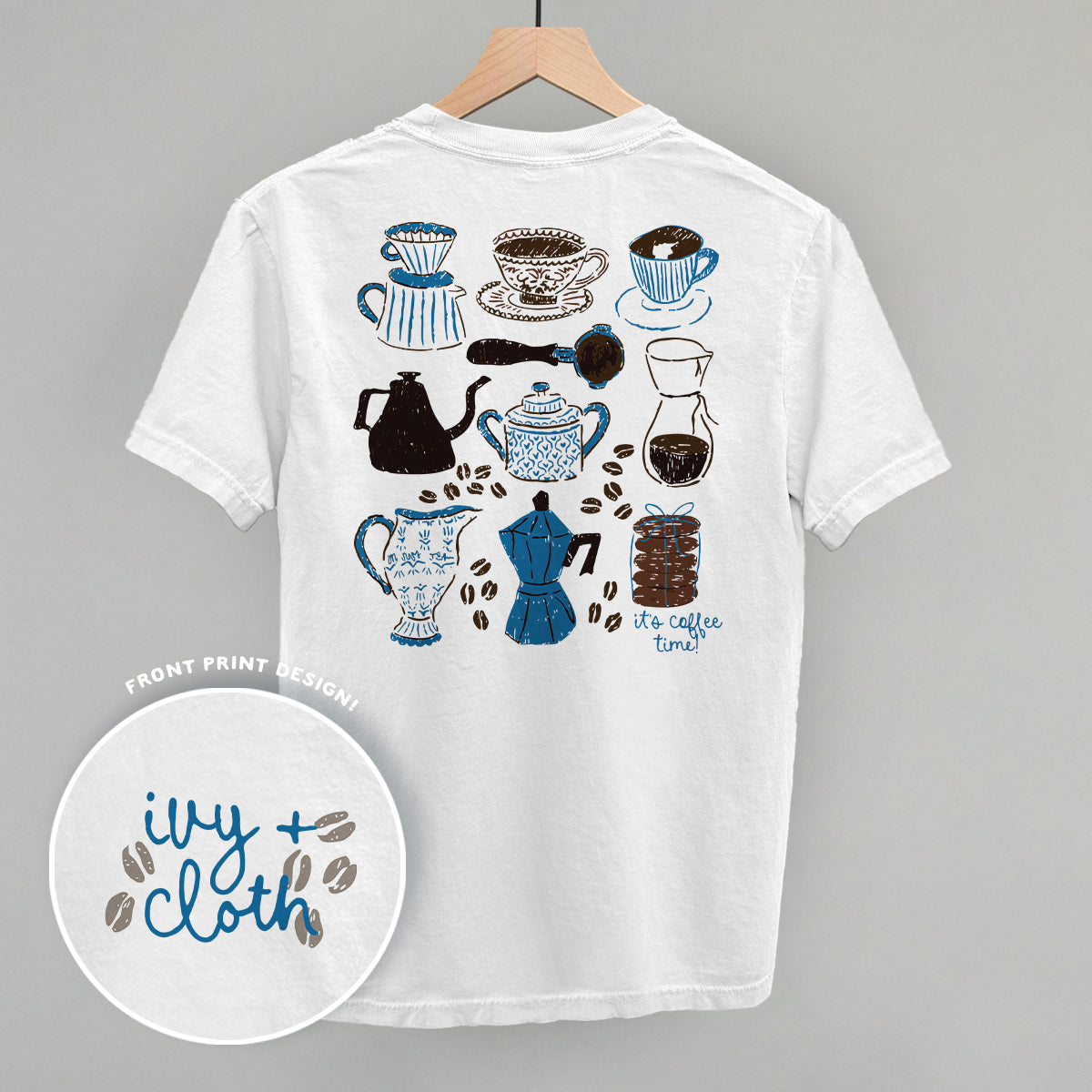 Blue & Brown Coffee Doodles (Back Print) Ivy + Cloth