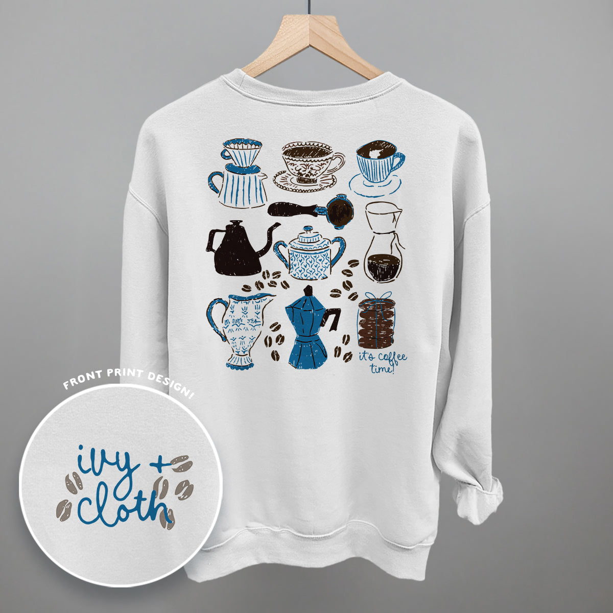 Blue & Brown Coffee Doodles (Back Print) Ivy + Cloth
