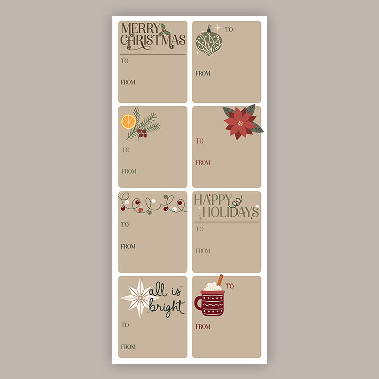 Neutral Christmas Holiday Tags (Sticker Sheet) Ivy + Cloth