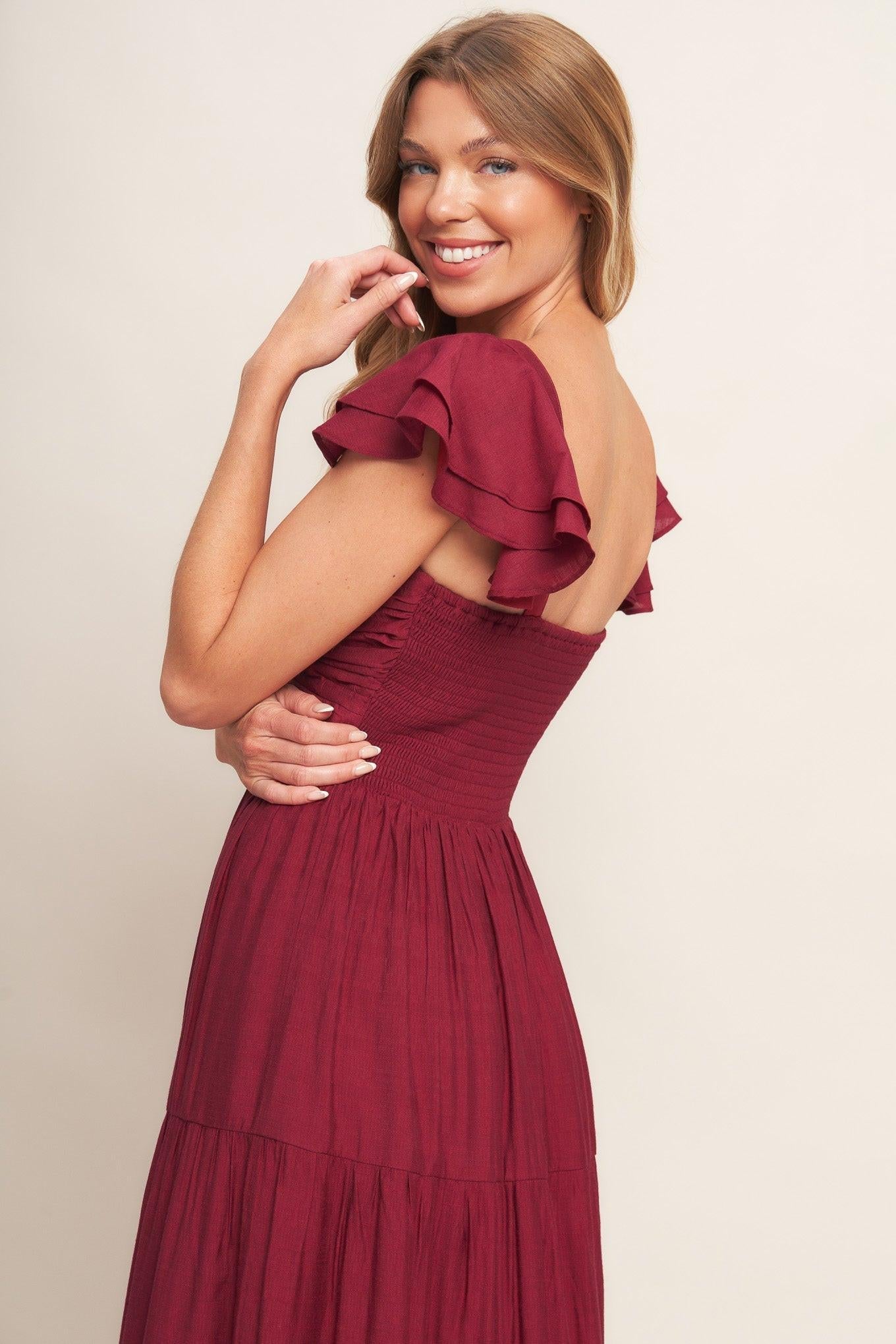 SUMMER MILK DEEP RED WOVEN MAXI DRESS Flying Tomato