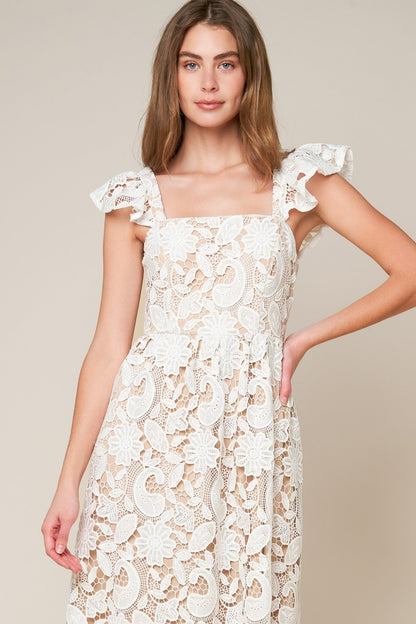 STILL THINKING LACE MIDI DRESS Flying Tomato