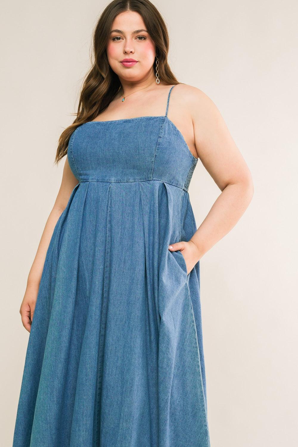 CAPTIVATING HEART DENIM MIDI DRESS Flying Tomato