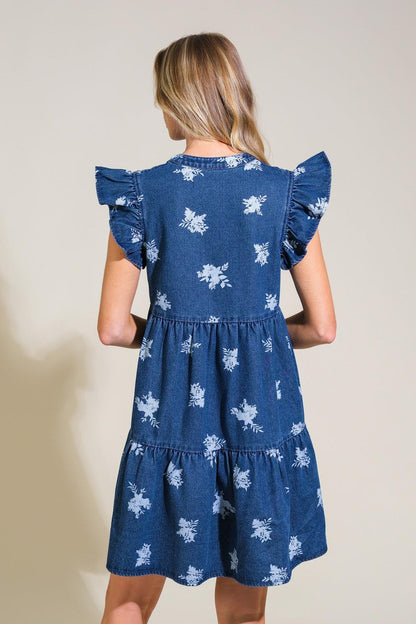 ROMANTICALLY ENTANGLED DENIM MINI DRESS Flying Tomato