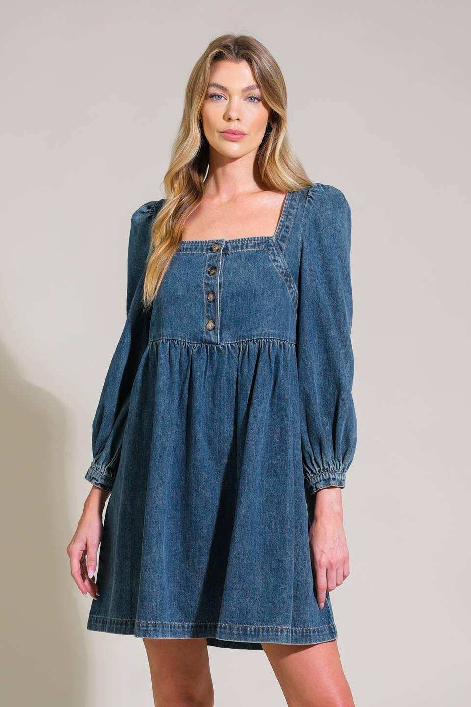 EXOTIC ESCAPE DENIM MINI DRESS Flying Tomato