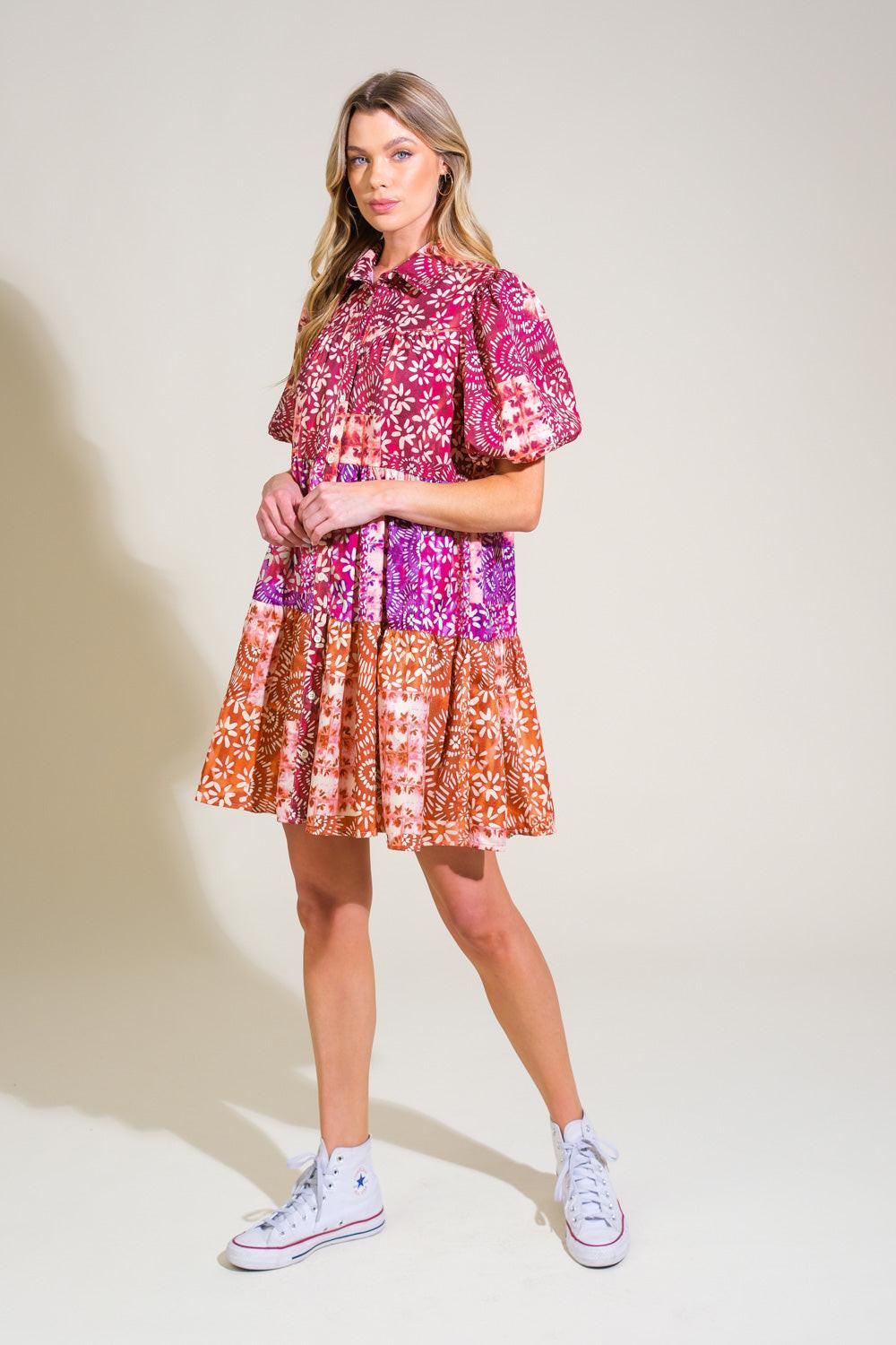 KEEP IT INTERESTING WOVEN MINI DRESS Flying Tomato