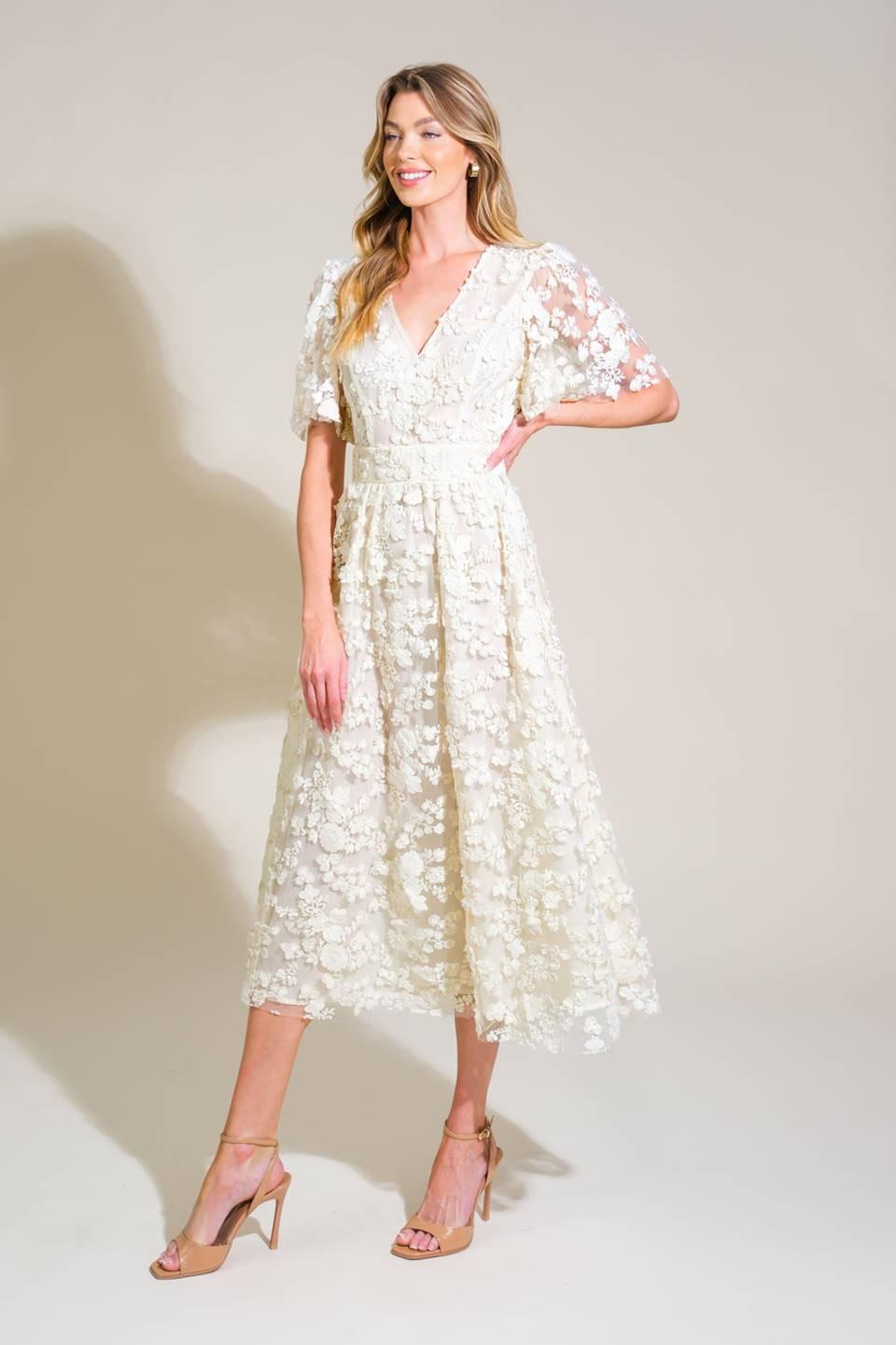 DREAMY BLOSSOM WOVEN LACE MIDI DRESS Flying Tomato