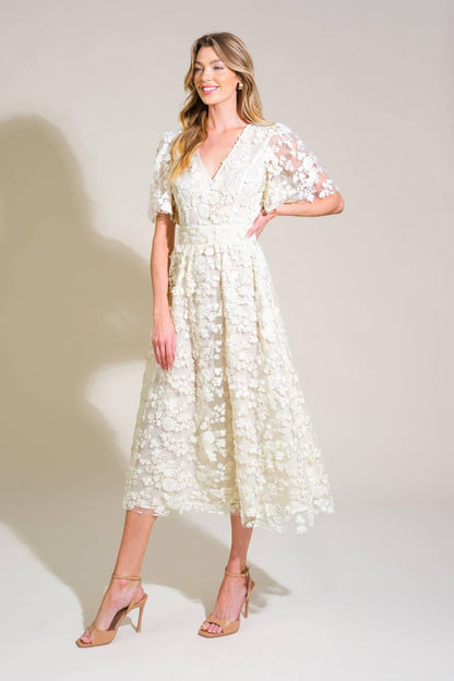 DREAMY BLOSSOM WOVEN LACE MIDI DRESS Flying Tomato