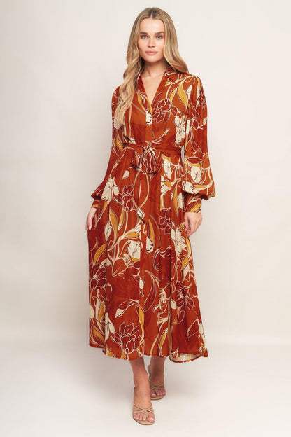 BLOOMING RADIANCE WOVEN MIDI DRESS Flying Tomato