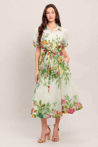 FRESH BLOSSOM IVORY WOVEN MIDI DRESS Flying Tomato