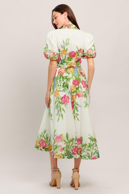FRESH BLOSSOM IVORY WOVEN MIDI DRESS Flying Tomato