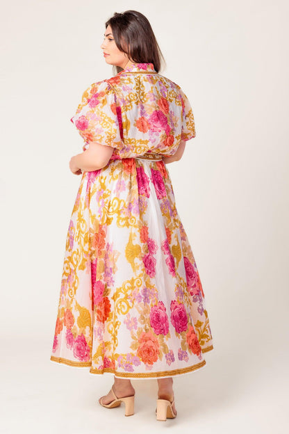 GARDEN TAPESTRY IVORY FLORAL WOVEN MIDI DRESS Flying Tomato