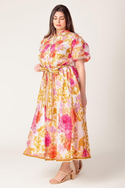 GARDEN TAPESTRY IVORY FLORAL WOVEN MIDI DRESS Flying Tomato