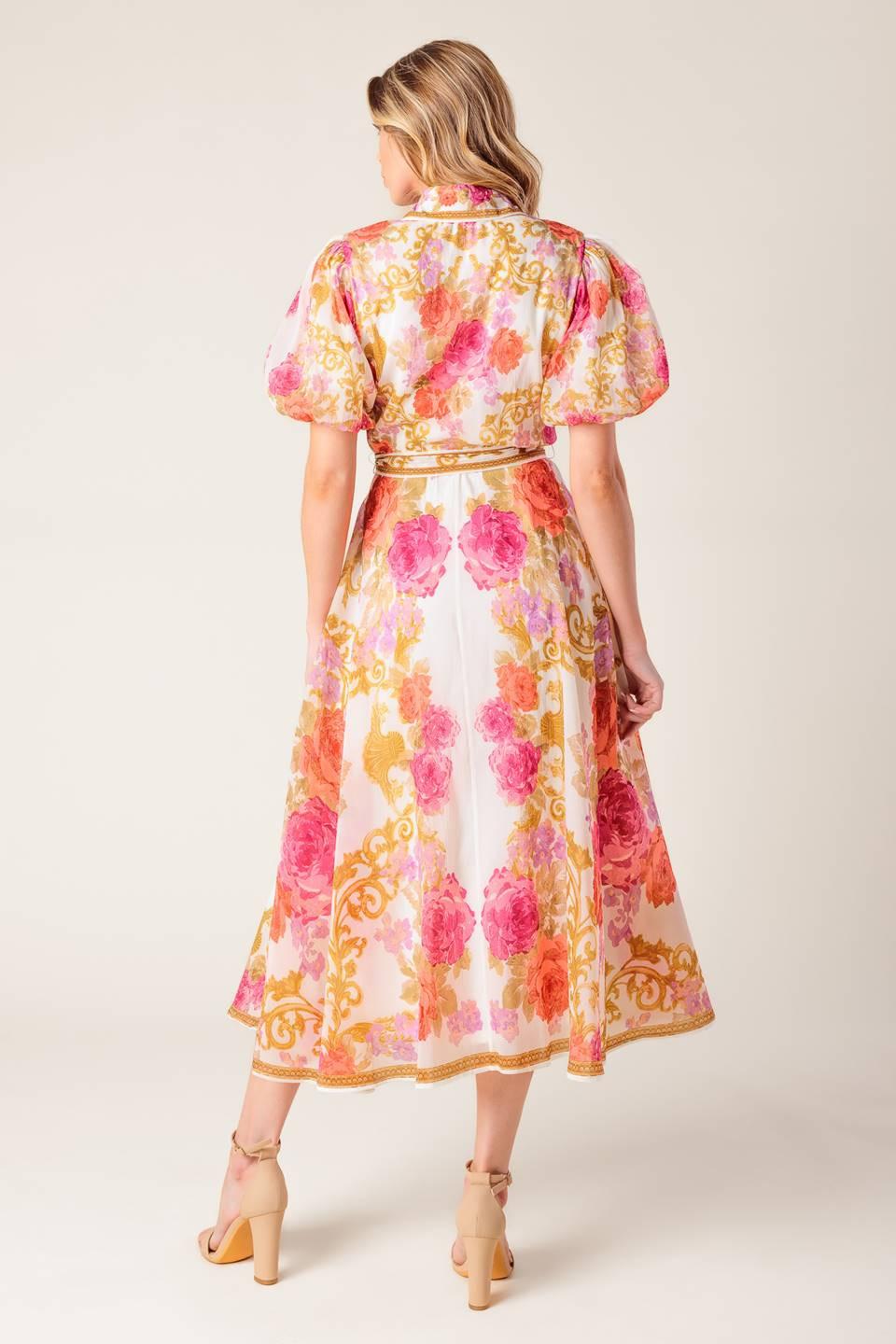 GARDEN TAPESTRY IVORY FLORAL WOVEN MIDI DRESS Flying Tomato