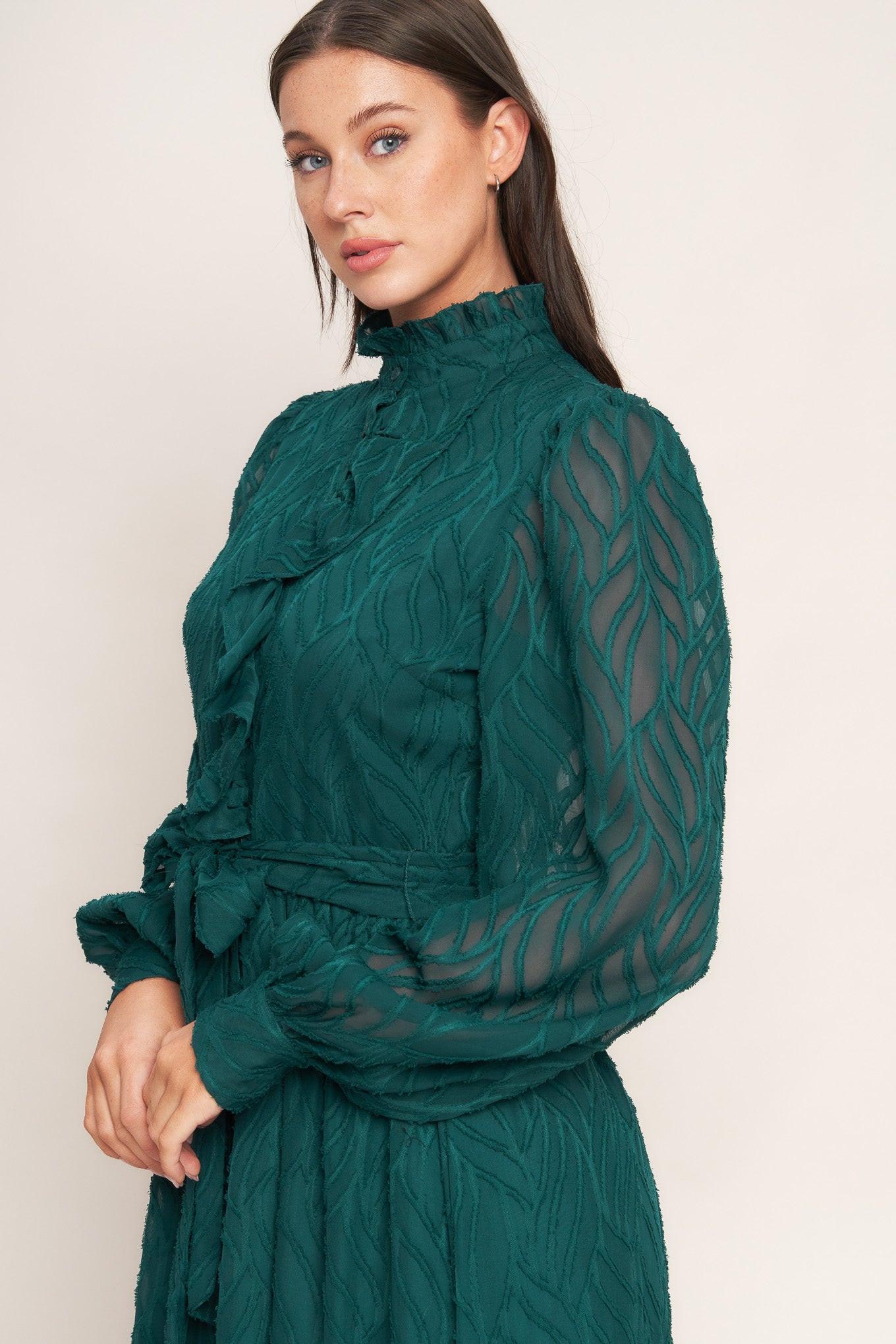 EMERALD WHISPER WOVEN MIDI DRESS Flying Tomato