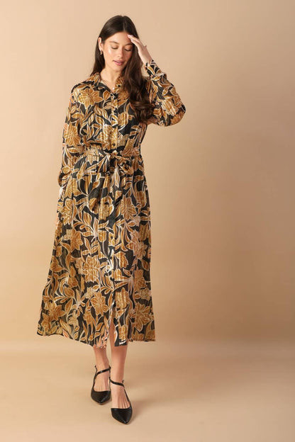 BETWEEN THE LINES WOVEN MIDI DRESS Flying Tomato