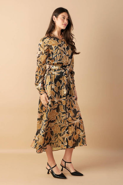 BETWEEN THE LINES WOVEN MIDI DRESS Flying Tomato