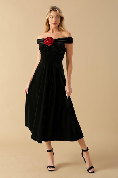 BE THERE FOR YOU VELVET MIDI DRESS Flying Tomato