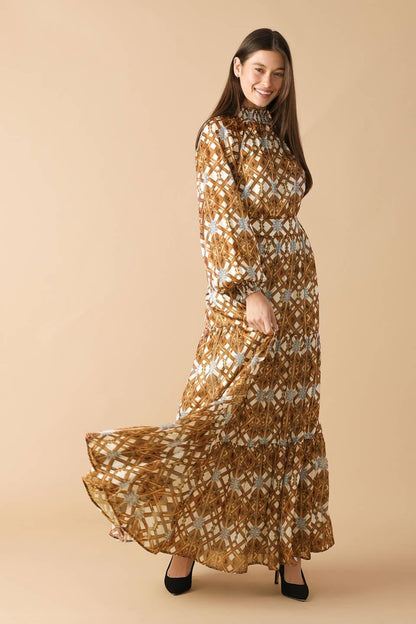 CELESTIAL CASCADE WOVEN MAXI DRESS Flying Tomato
