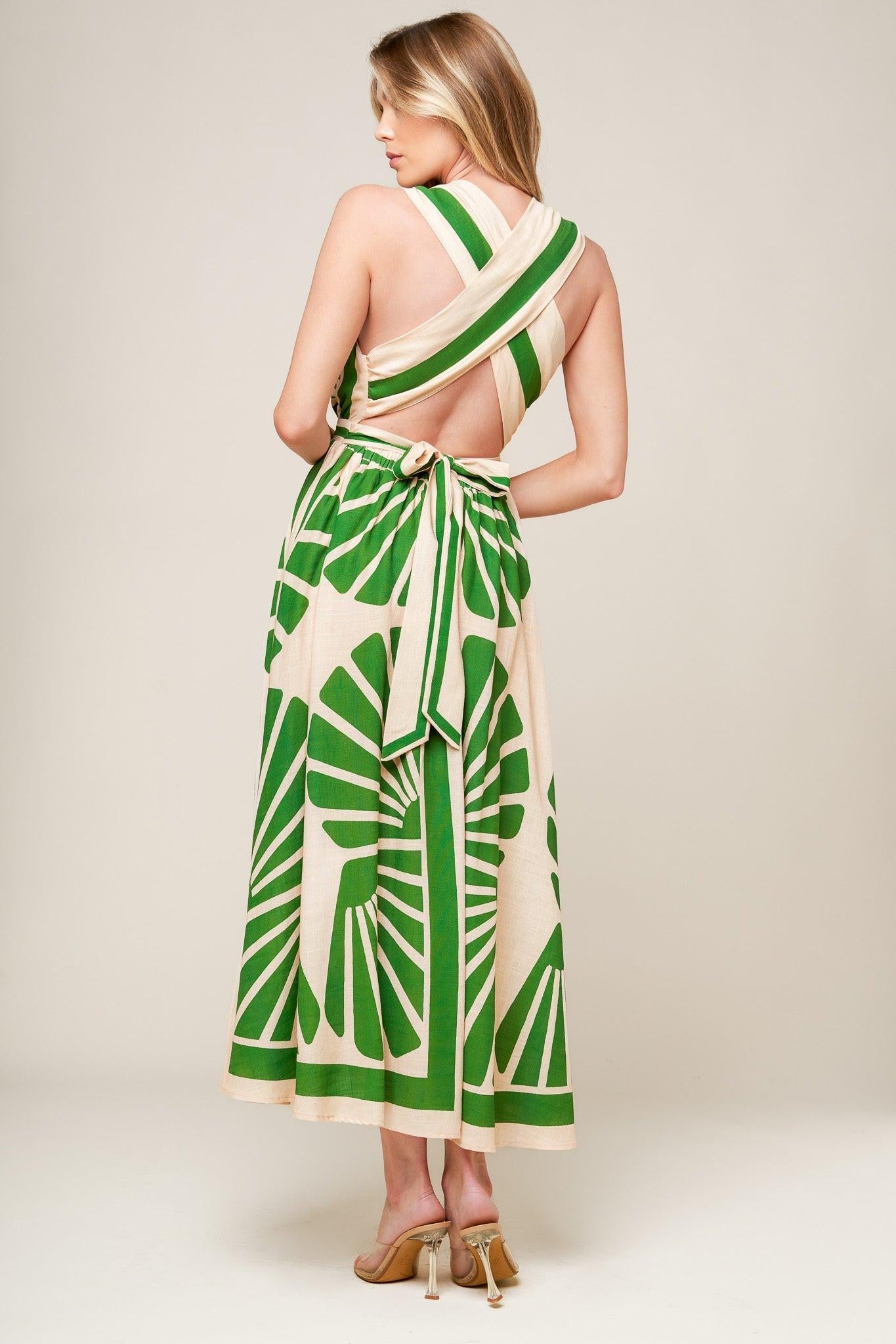 SWEPT ME OFF MY FEET GREEN WOVEN MIDI DRESS Flying Tomato