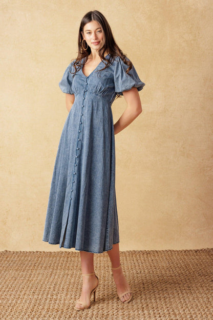 FOREVER MINE LIGHT WEIGHT DENIM MIDI DRESS Flying Tomato