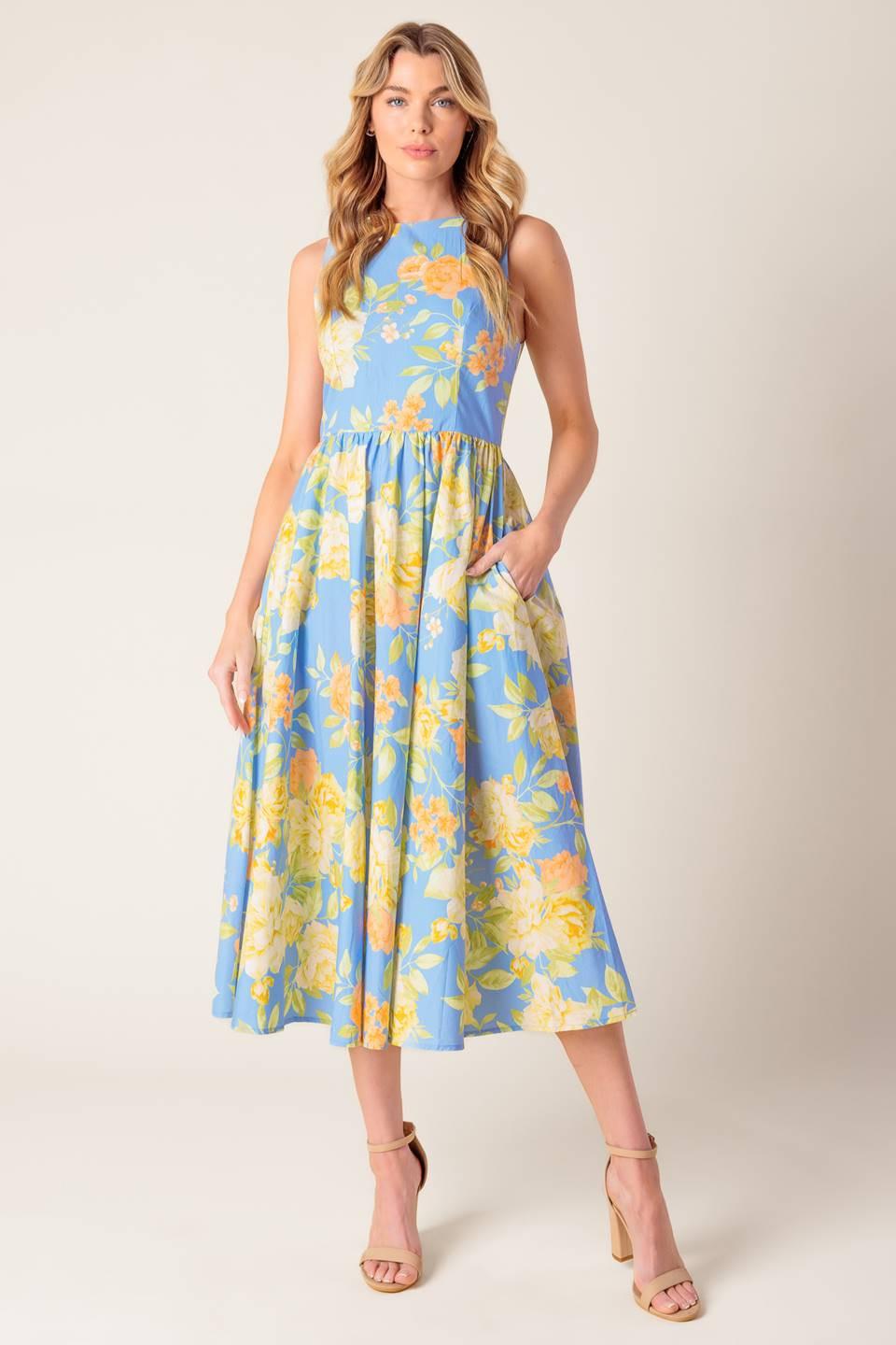 LIKE MAGIC POWDER BLUE WOVEN MIDI DRESS Flying Tomato