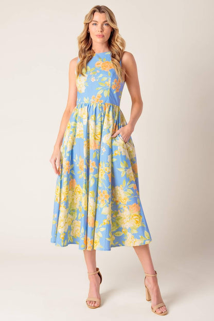 LIKE MAGIC POWDER BLUE WOVEN MIDI DRESS Flying Tomato