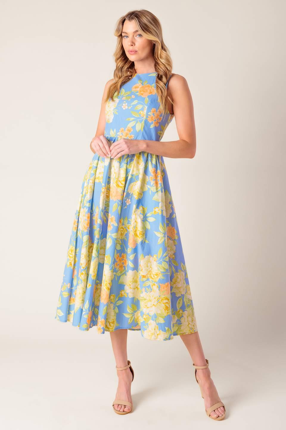 LIKE MAGIC POWDER BLUE WOVEN MIDI DRESS Flying Tomato