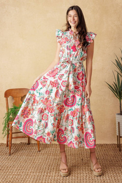 BRIGHT MOMENTS WOVEN MIDI DRESS Flying Tomato