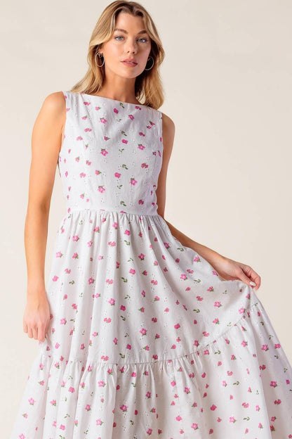 THENA GARDEN PARTY WOVEN EYELET MIDI DRESS Flying Tomato