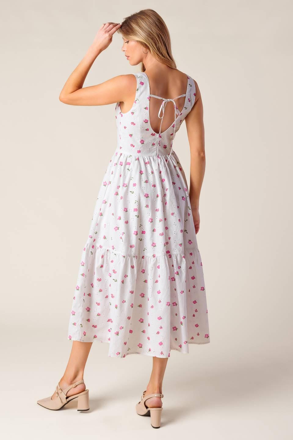 THENA GARDEN PARTY WOVEN EYELET MIDI DRESS Flying Tomato