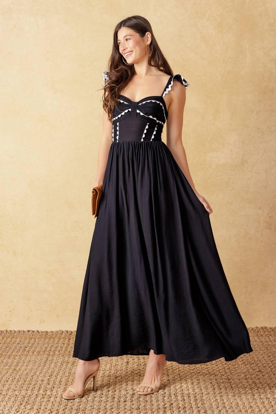 LOVELY DARLING BLACK WOVEN MIDI DRESS Flying Tomato