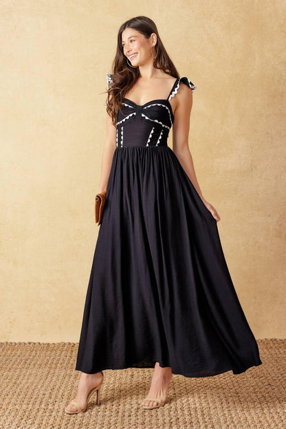 LOVELY DARLING BLACK WOVEN MIDI DRESS Flying Tomato