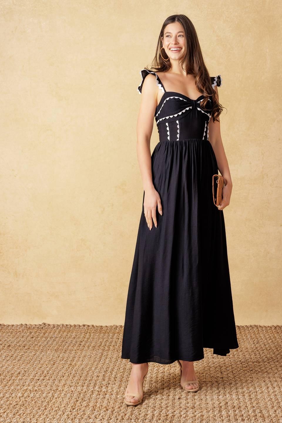 LOVELY DARLING BLACK WOVEN MIDI DRESS Flying Tomato