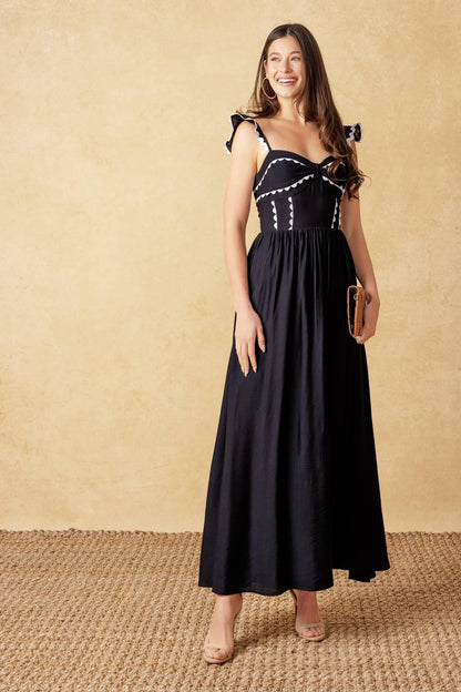 LOVELY DARLING BLACK WOVEN MIDI DRESS Flying Tomato