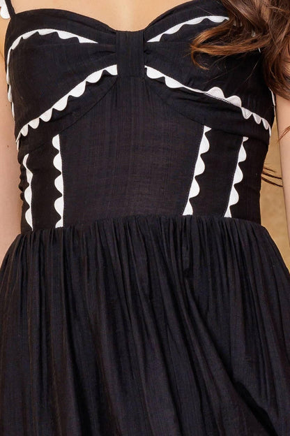 LOVELY DARLING BLACK WOVEN MIDI DRESS Flying Tomato
