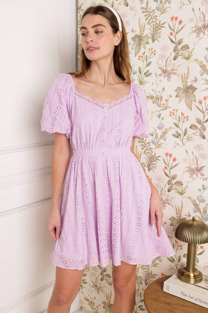 MIDNIGHT MIRAGE GOWN WOVEN EYELET MINI DRESS Flying Tomato