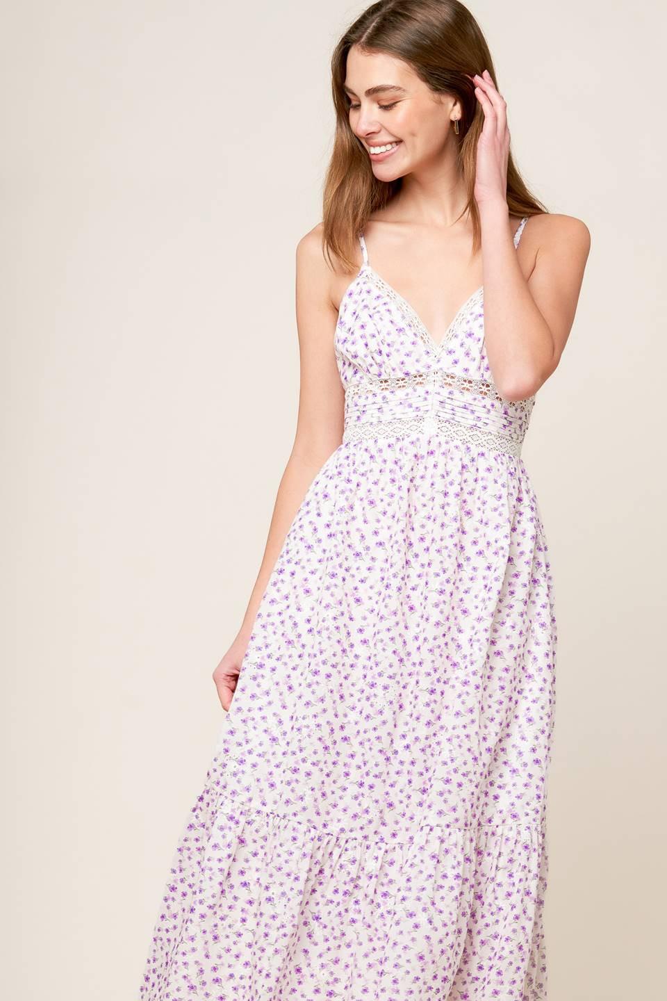 DAYLIGHT GLIMMER LAVENDER WOVEN MIDI DRESS Flying Tomato