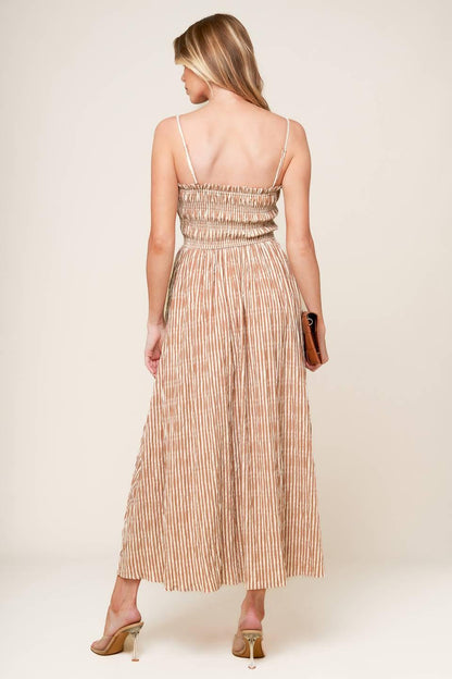 VALHALLA BROWN STRIPED WOVEN MIDI DRESS Flying Tomato