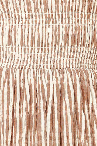 VALHALLA BROWN STRIPED WOVEN MIDI DRESS Flying Tomato