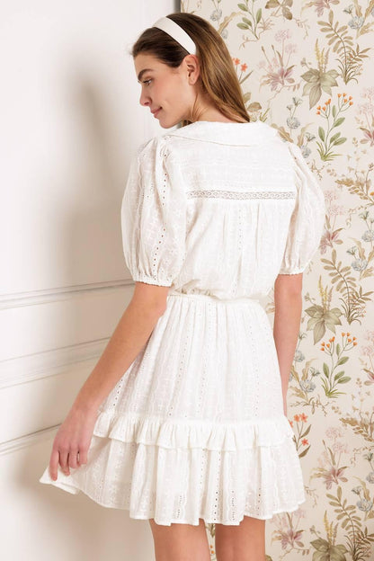 STARLIGHT SOIREE WOVEN EYELET MINI DRESS Flying Tomato