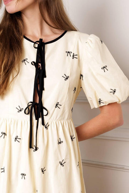 A DAY AT THE VINEYARD WOVEN MINI BADYDOLL DRESS Flying Tomato