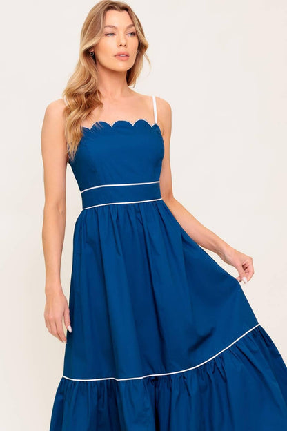 RUSTIC DREAM NAVY WOVEN MIDI DRESS Flying Tomato