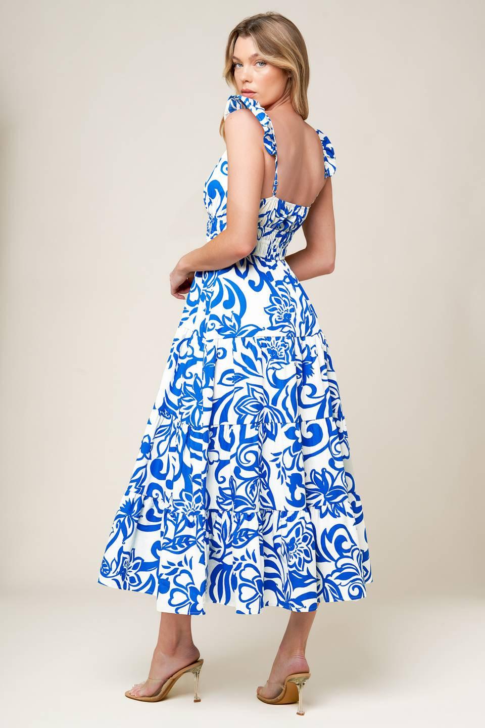 MEMORABLE ENTRANCE BLUE WOVEN MDI DRESS Flying Tomato