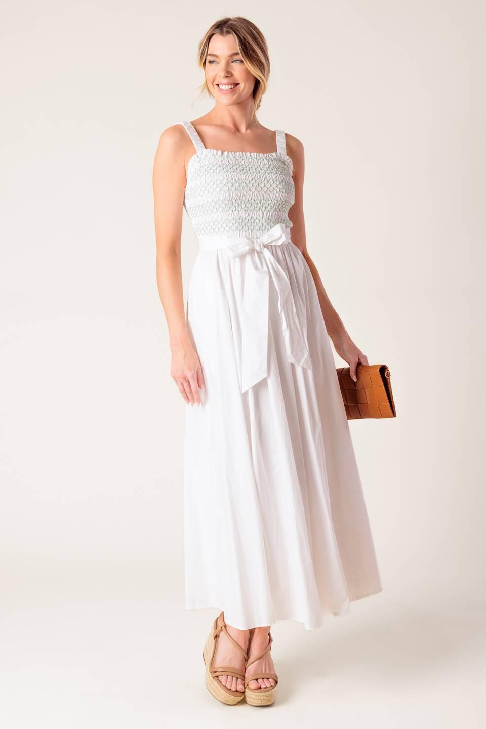 ROMINA BRODERIE WOVEN MIDI DRESS Flying Tomato
