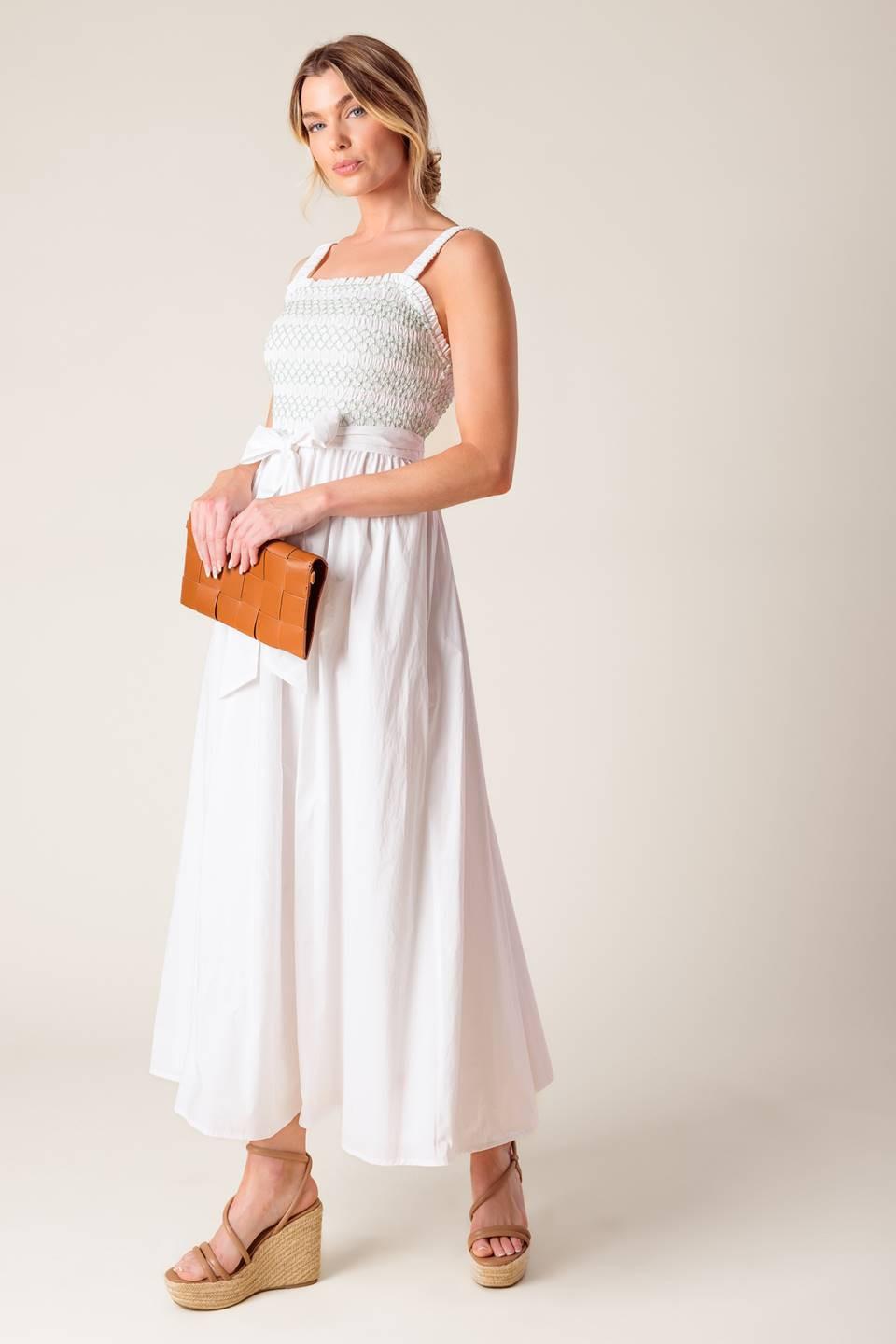 ROMINA BRODERIE WOVEN MIDI DRESS Flying Tomato