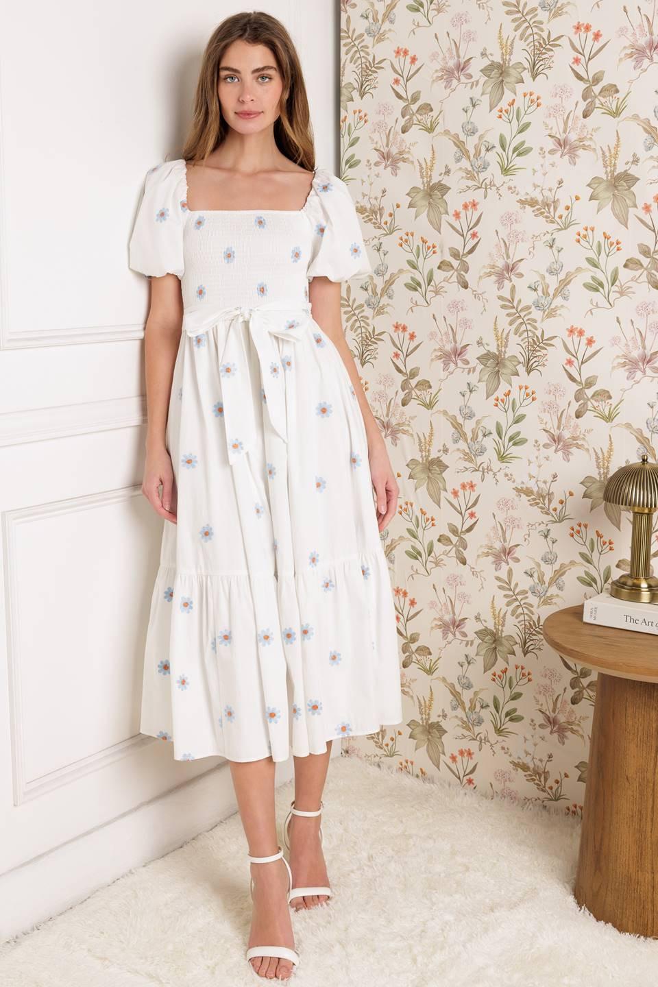 LUXE LAGOON EMBROIDERED MIDI DRESS Flying Tomato