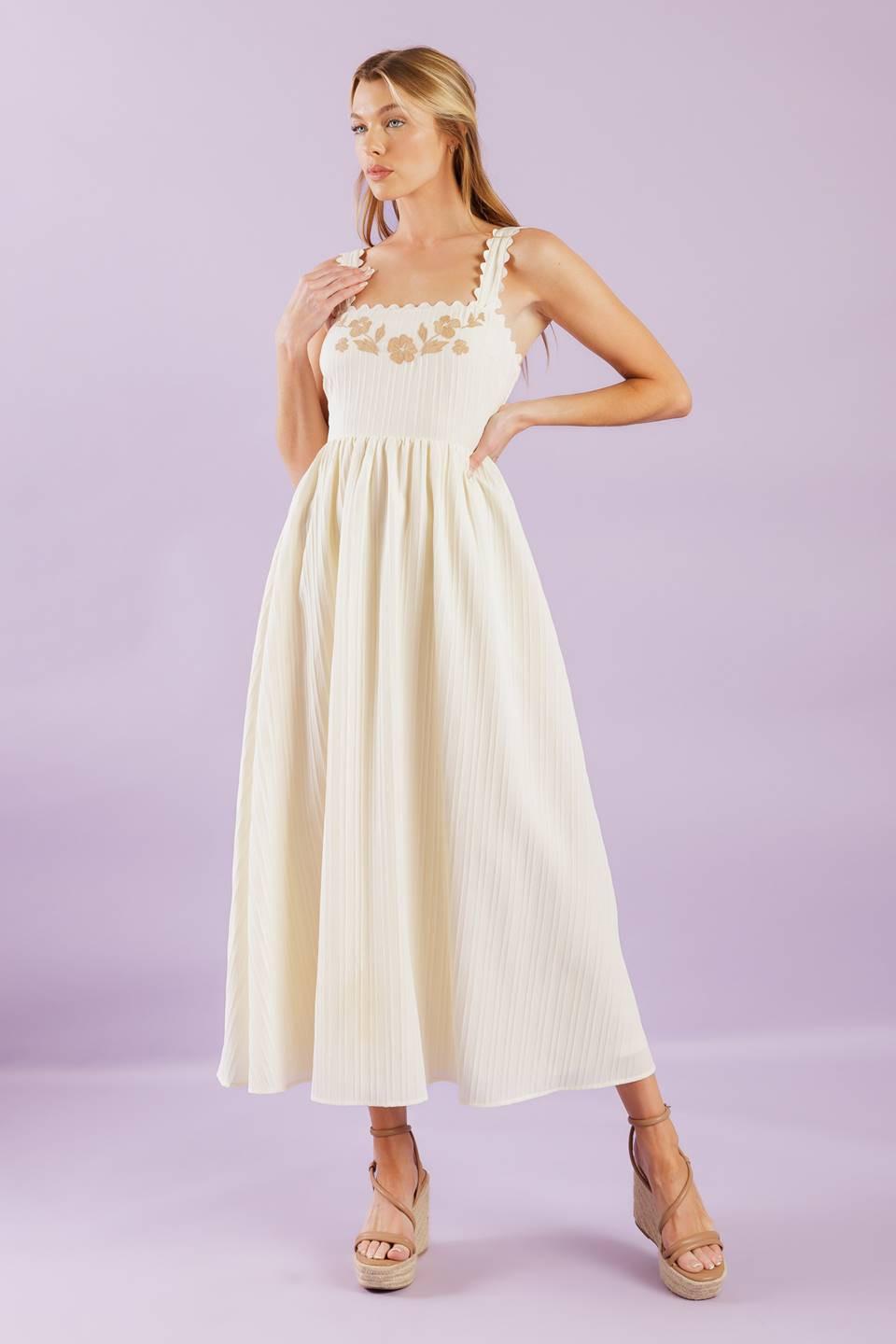 TOTAL CRUSH CREAM WOVEN MIDI DRESS Flying Tomato