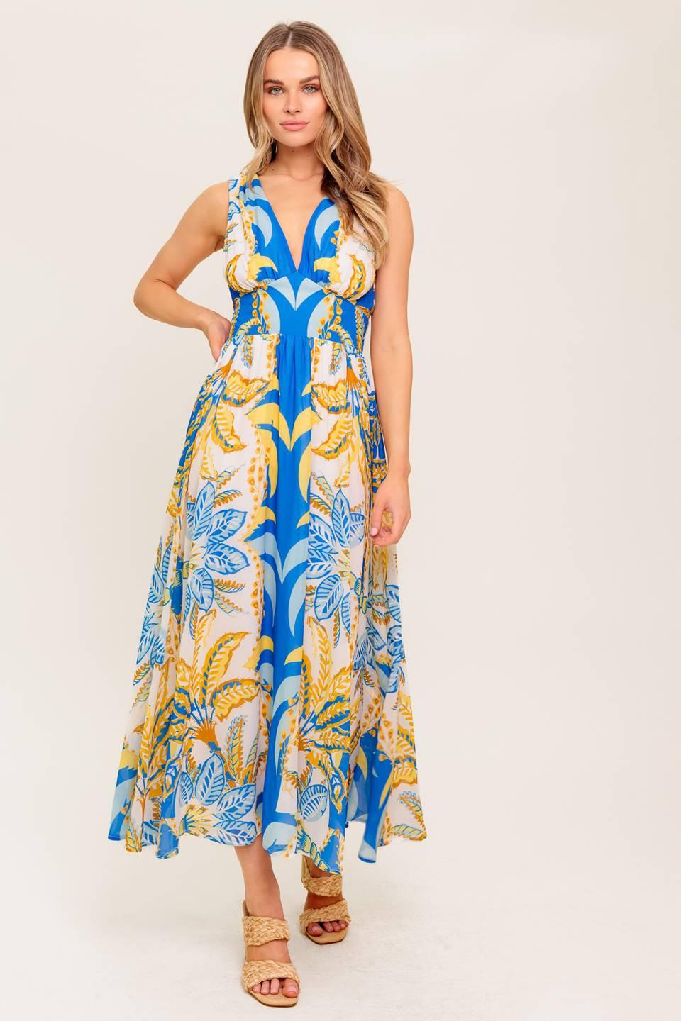 SOFT MEADOW BLUE WOVEN MIDI DRESS Flying Tomato