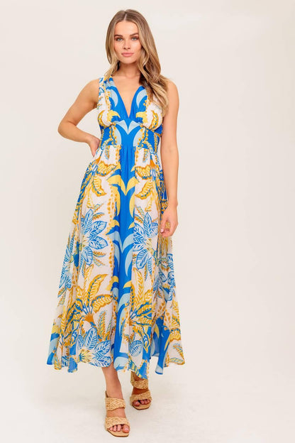 SOFT MEADOW BLUE WOVEN MIDI DRESS Flying Tomato