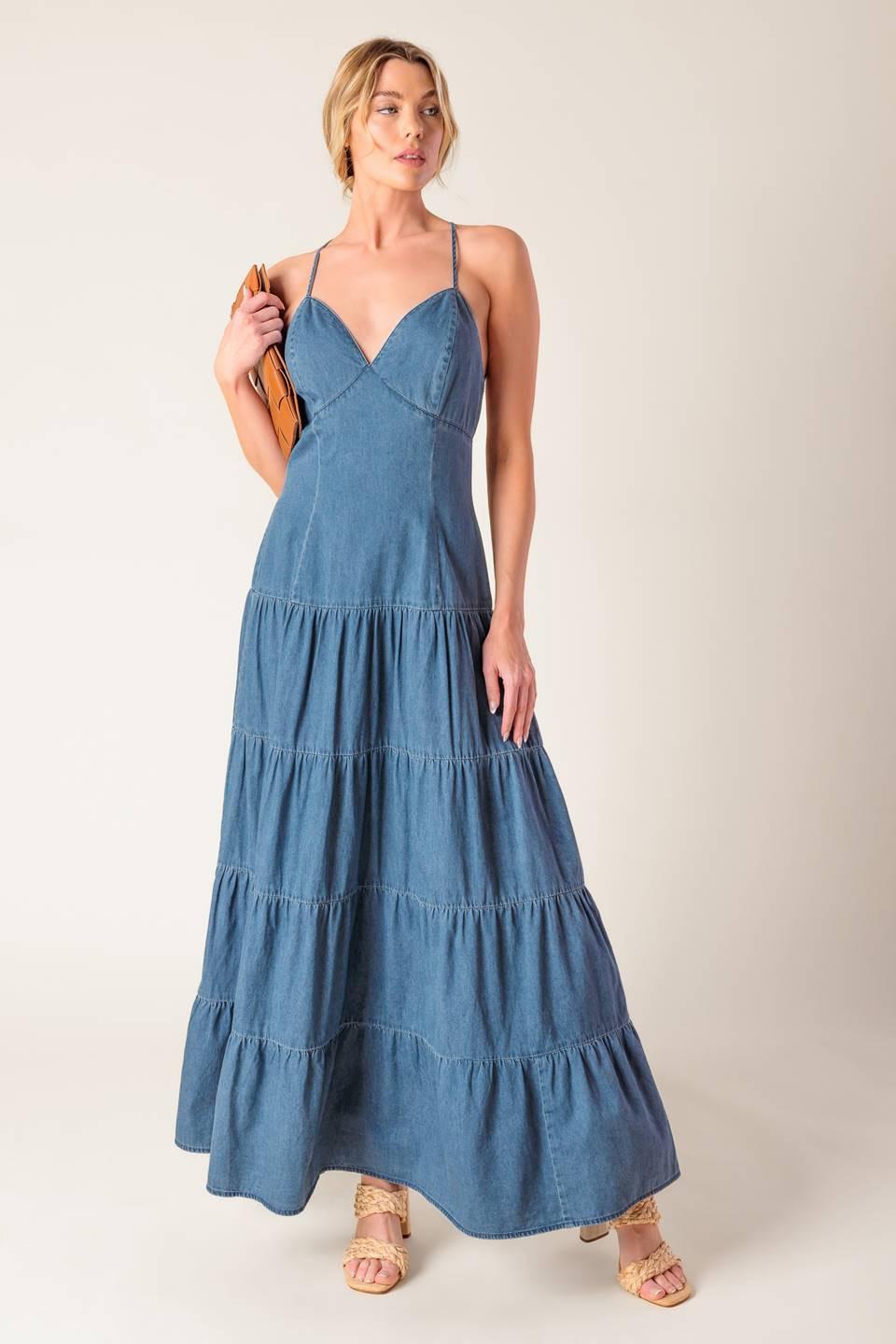 SUNDAY BEST CHAMBRAY MIDI DRESS Flying Tomato